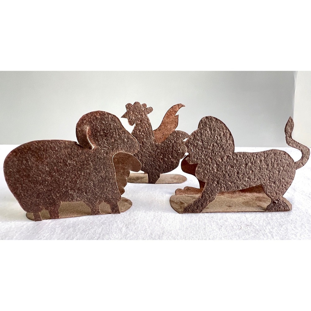 Rustic Metal Animal Silhouette Napkin Holders Set of 3 Sheep Lion Chicken 3"